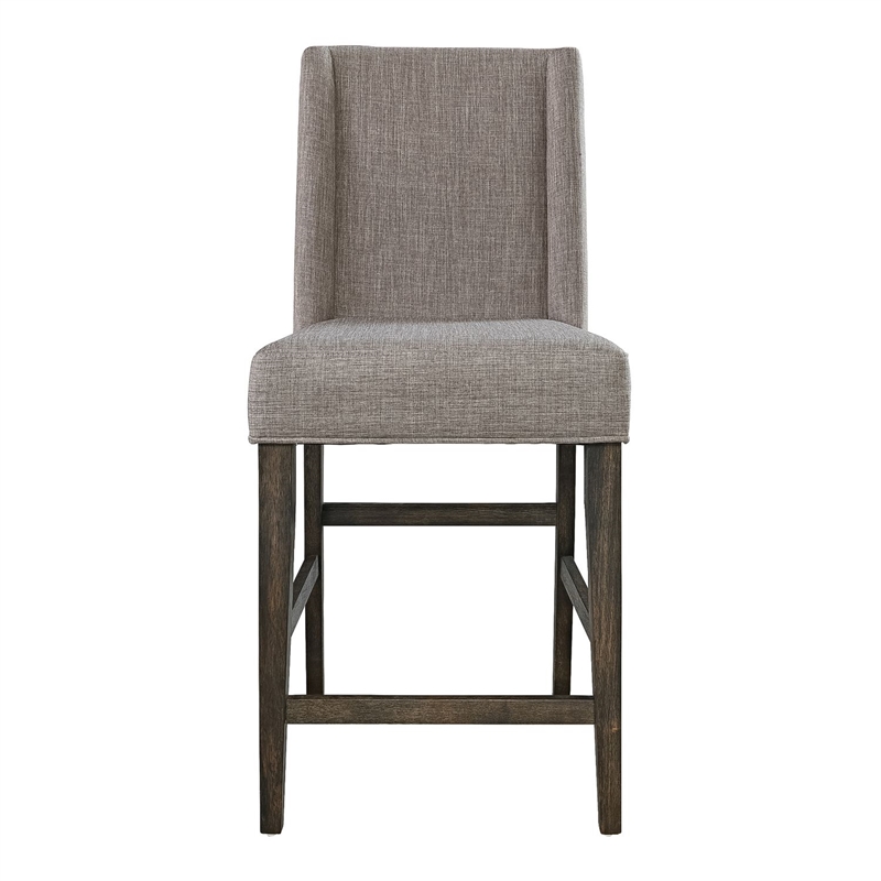 Pemberly Row Upholstered Counter Chair with Grey Linen Set of 2 in Brown