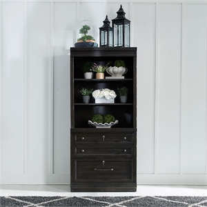 Pemberly Row 2 Piece Hutch and Cabinet Set with Locking Files in Black