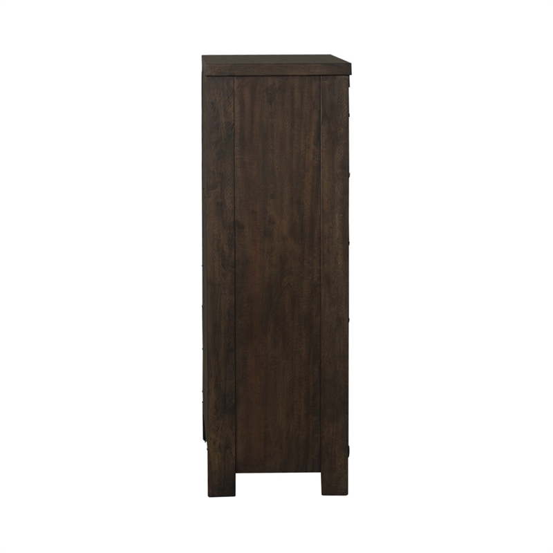 Pemberly Row Queen Panel Bed with Dresser Mirror Chest and Nightstand in Brown