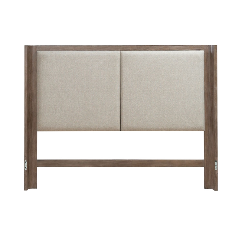 Pemberly Row Queen Upholstered Shelter Bed Headboard in Brown