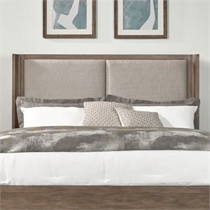Pemberly Row Queen Upholstered Shelter Bed Headboard in Brown