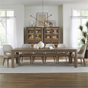 Pemberly Row 7 Piece Rectangular Dining Table Set with Leaf in Brown