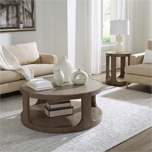 Pemberly Row 3 Piece Round Cocktail and Chairside Table Set in Brown