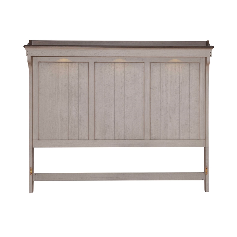 Pemberly Row King Mantle Headboard with LED Lighting and Gallery Top in White