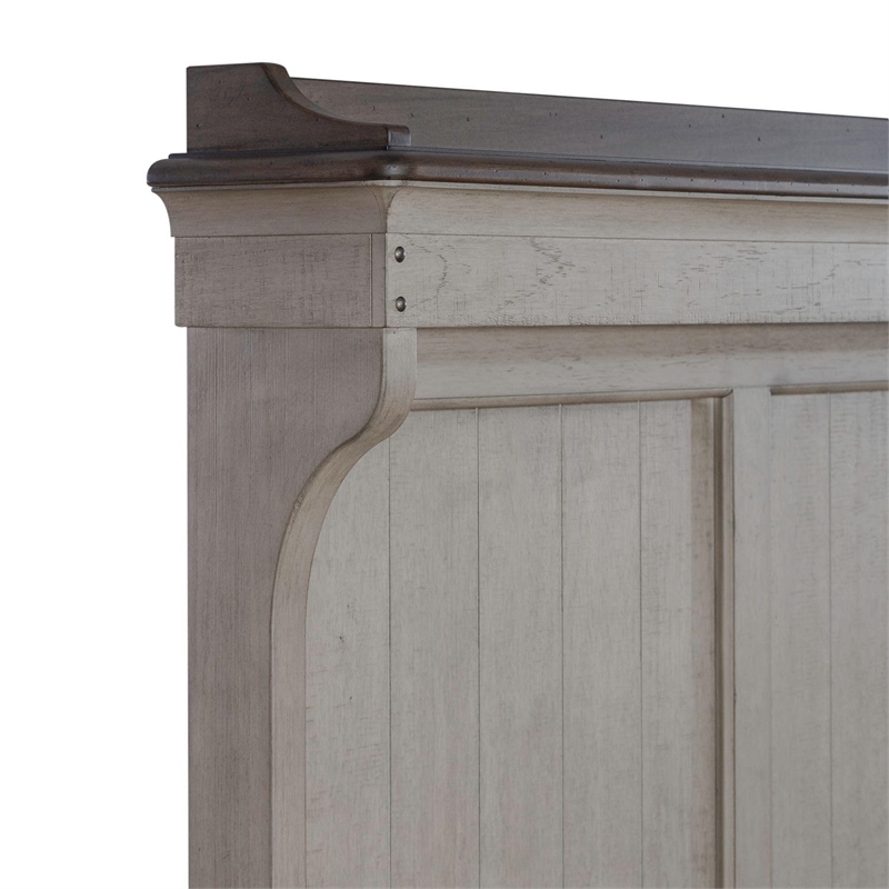 Pemberly Row Queen Mantle Headboard with LED Lighting and Gallery Top in White
