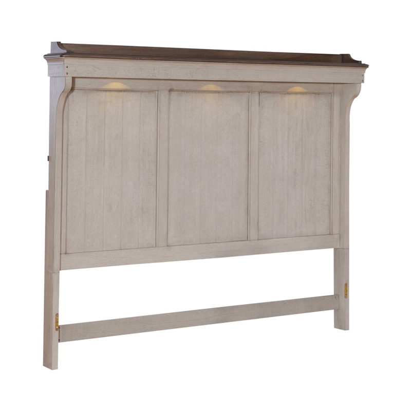 Pemberly Row California King Mantle Bed with LED and Gallery Top in White