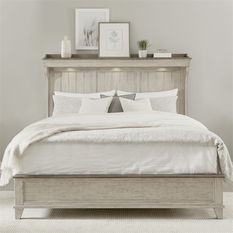 Pemberly Row California King Mantle Bed with LED and Gallery Top in White