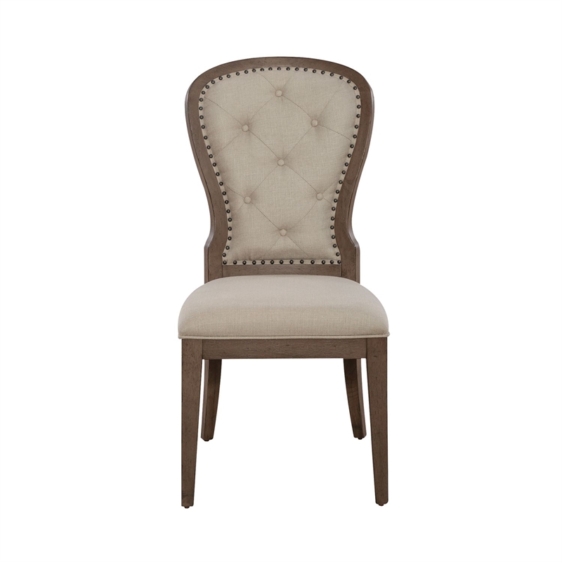 Pemberly Row 5 Piece Pedestal Dining Set with Tufted Chairs in Taupe