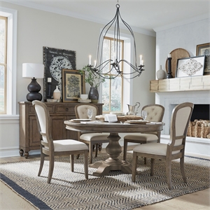 Pemberly Row 5 Piece Pedestal Dining Set with Tufted Chairs in Taupe