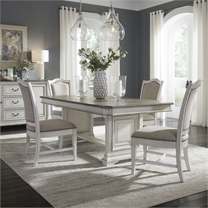Pemberly Row 5 Piece Trestle Dining Table Set with Leaf in White