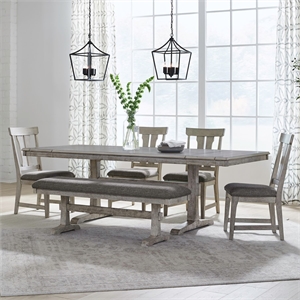 Pemberly Row 6 Piece Trestle Dining Set with Splat Back Chairs in White
