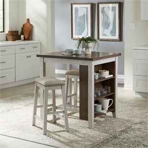 Pemberly Row 3 Piece Kitchen Dining Counter Set in Two Tone White