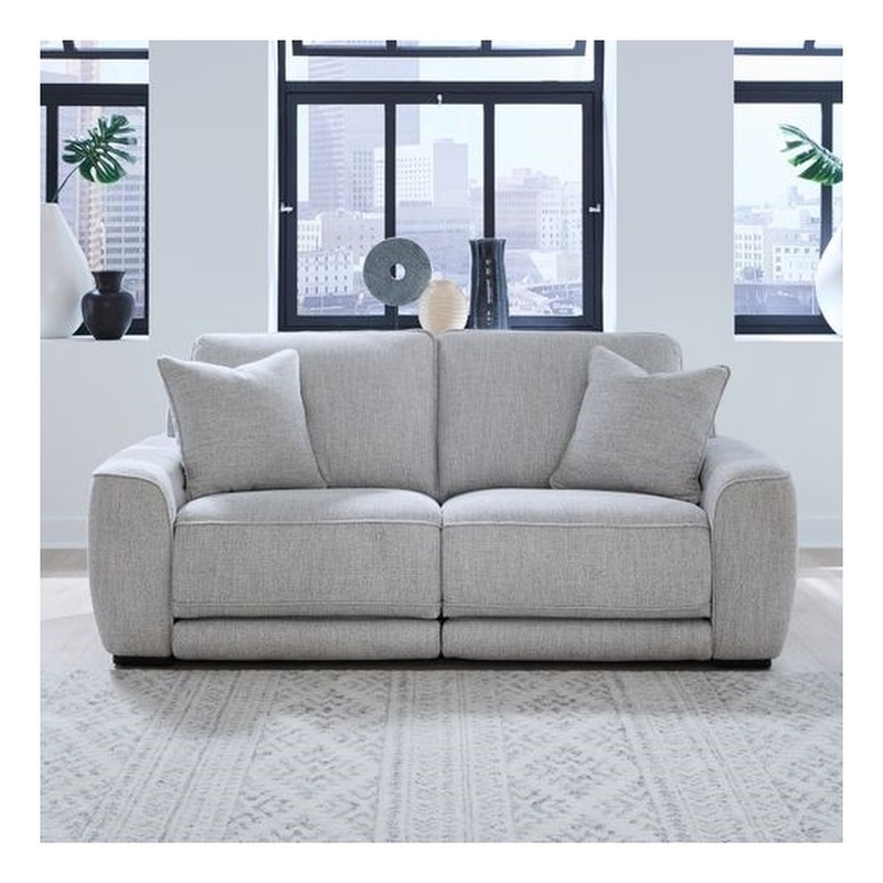 Pemberly Row 2 Piece Power Reclining Loveseat in Smoke Gray Fabric