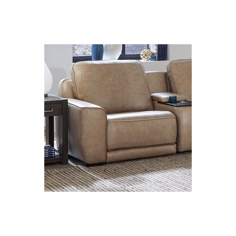 Pemberly Row Sofa Loveseat and Recliner Set in Oatmeal Brown Leather