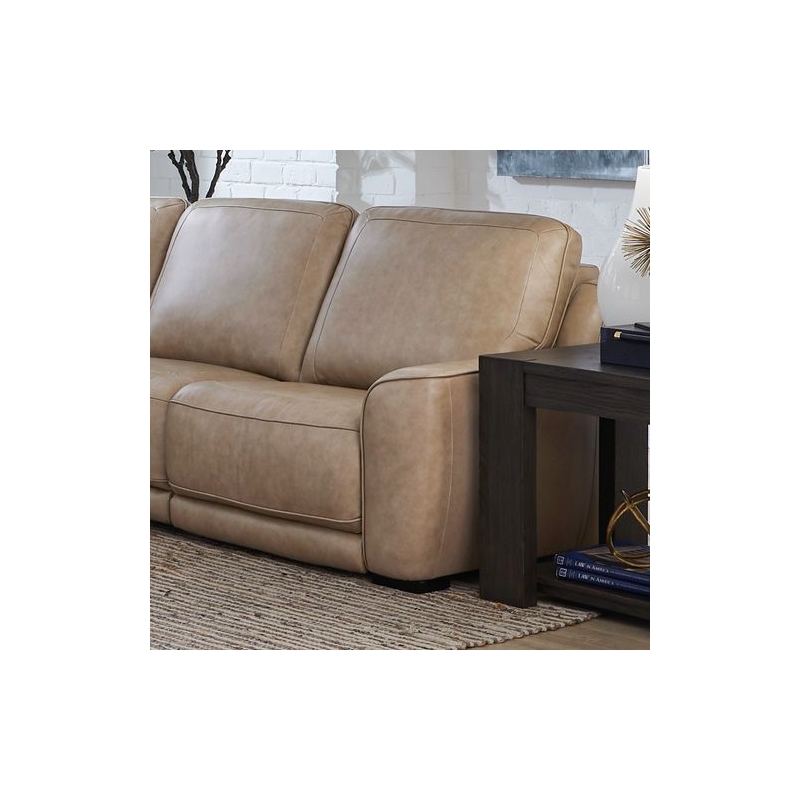Pemberly Row Sofa Loveseat and Recliner Set in Oatmeal Brown Leather