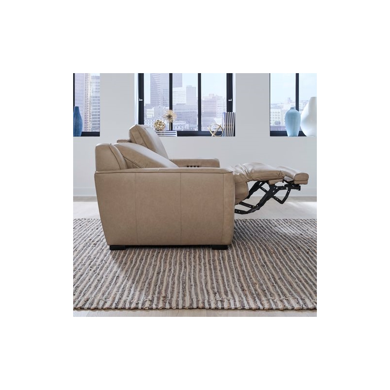 Pemberly Row Sofa Loveseat and Recliner Set in Oatmeal Brown Leather
