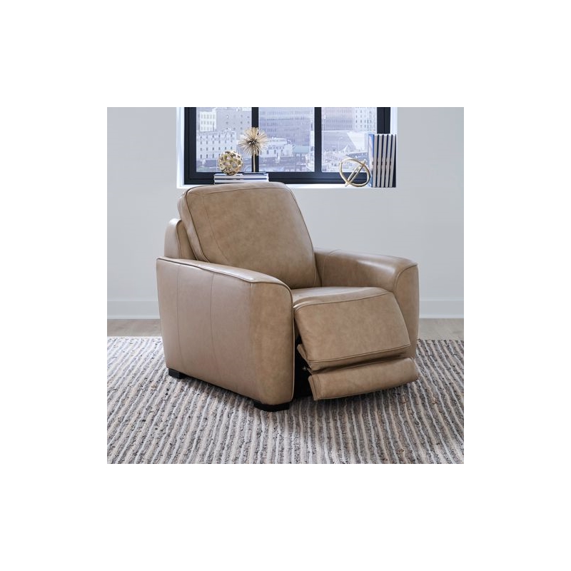 Pemberly Row Sofa Loveseat and Recliner Set in Oatmeal Brown Leather