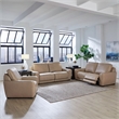 Pemberly Row Sofa Loveseat and Recliner Set in Oatmeal Brown Leather
