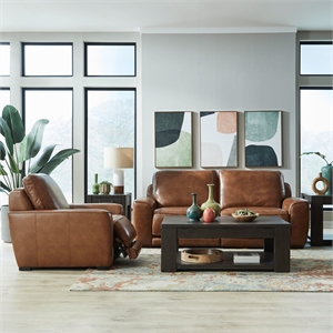 Pemberly Row Sofa and Recliner Power Reclining Set in Brown Leather