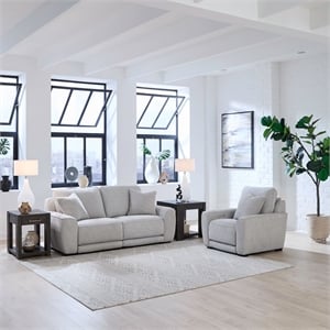 Pemberly Row Sofa and Recliner Power Reclining Set in Smoke Gray