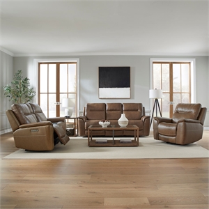 Pemberly Row Power Reclining Sofa Loveseat and Recliner Set in Brown