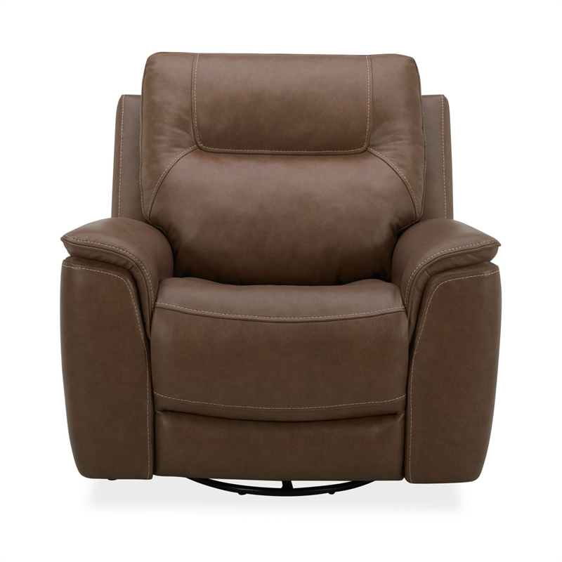 Pemberly Row Power Recliner Chair with Charging Ports in Brown Leather