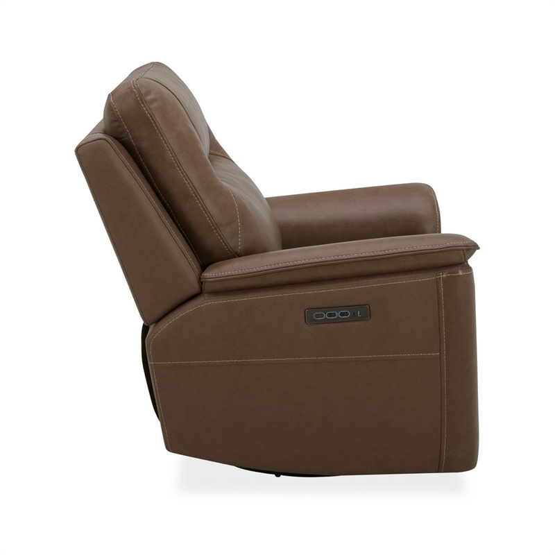 Pemberly Row Power Recliner Chair with Charging Ports in Brown Leather