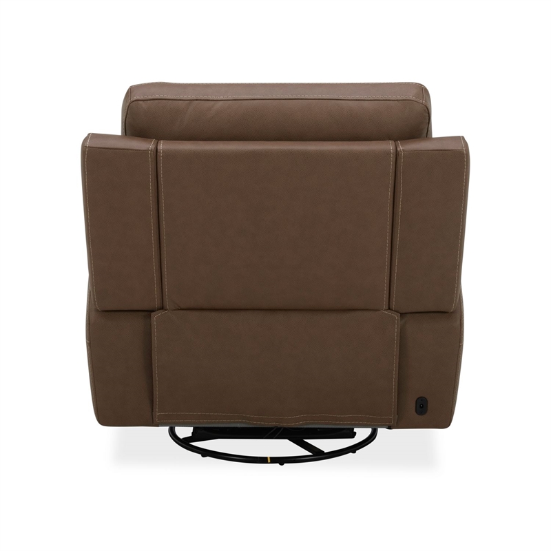 Pemberly Row Power Recliner Chair with Charging Ports in Brown Leather