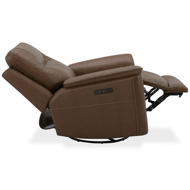 Pemberly Row Power Recliner Chair with Charging Ports in Brown Leather