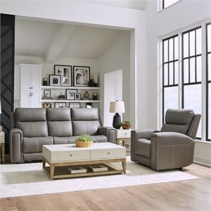 Pemberly Row Power Reclining Sofa and Swivel Glide Recliner Set in Gray