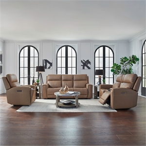 Pemberly Row 3 Piece Power Reclining Set with Bolster Back in Brown