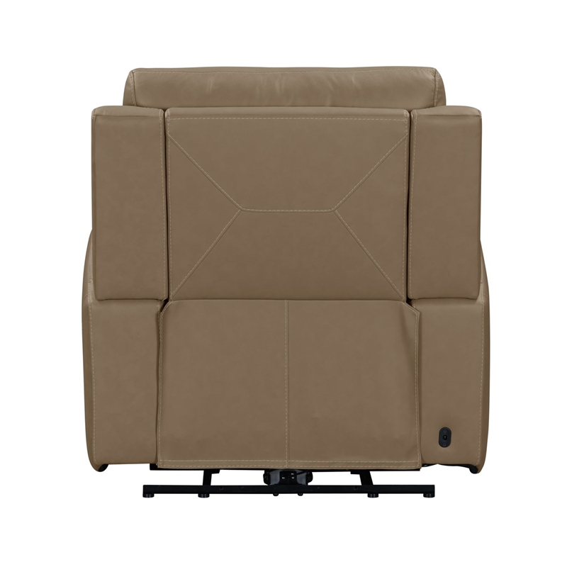 Pemberly Row Power Recliner with Charging and Bolster Back in Brown Leather
