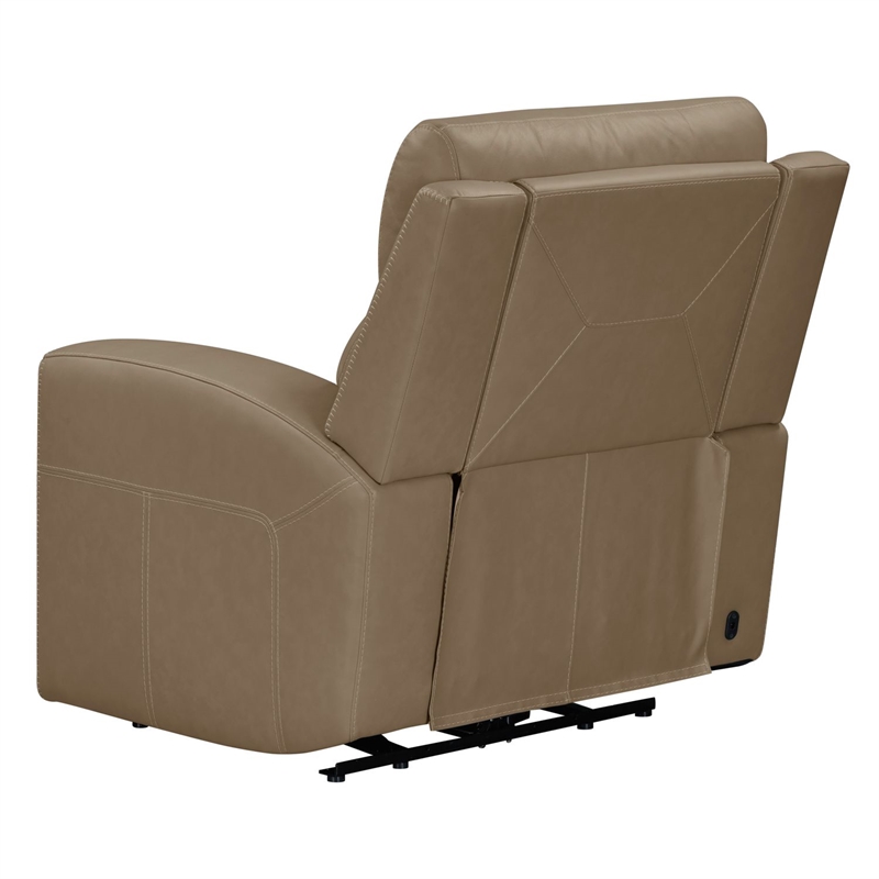 Pemberly Row Power Recliner with Charging and Bolster Back in Brown Leather