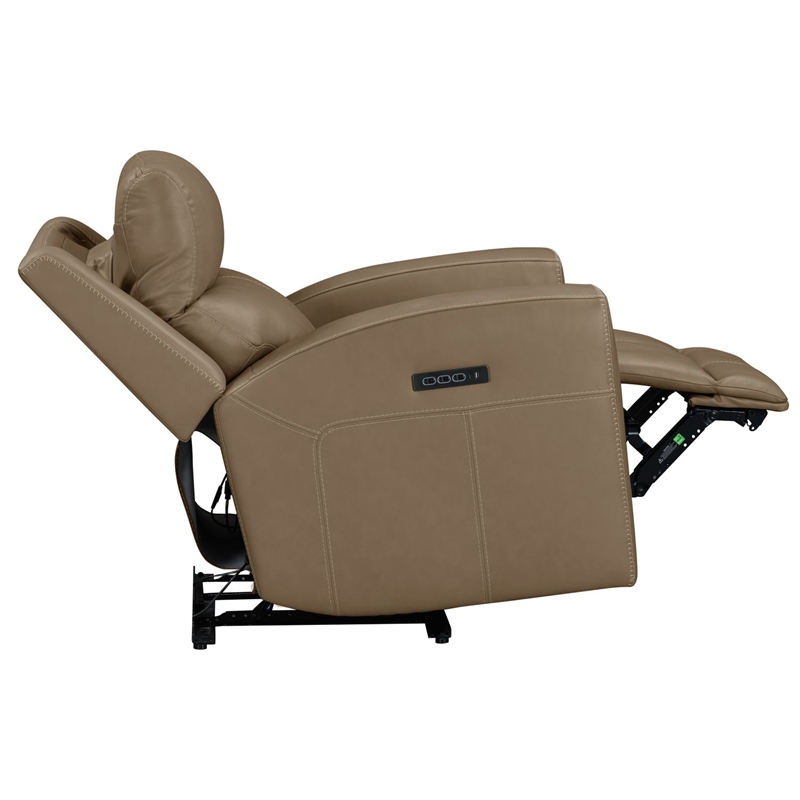 Pemberly Row Power Recliner with Charging and Bolster Back in Brown Leather