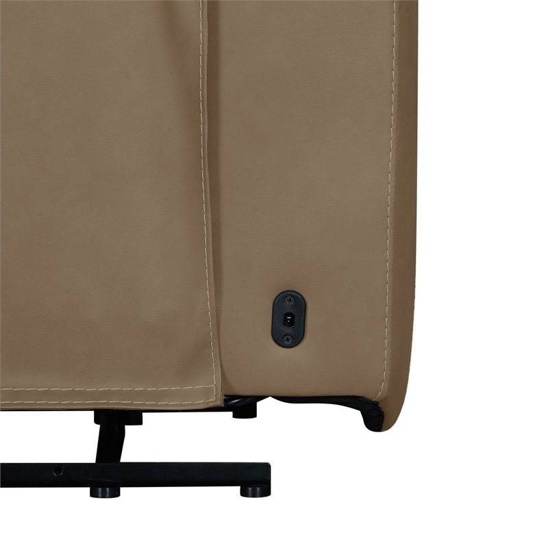 Pemberly Row Power Recliner with Charging and Bolster Back in Brown Leather