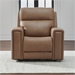 Pemberly Row Power Recliner with Charging and Bolster Back in Brown Leather
