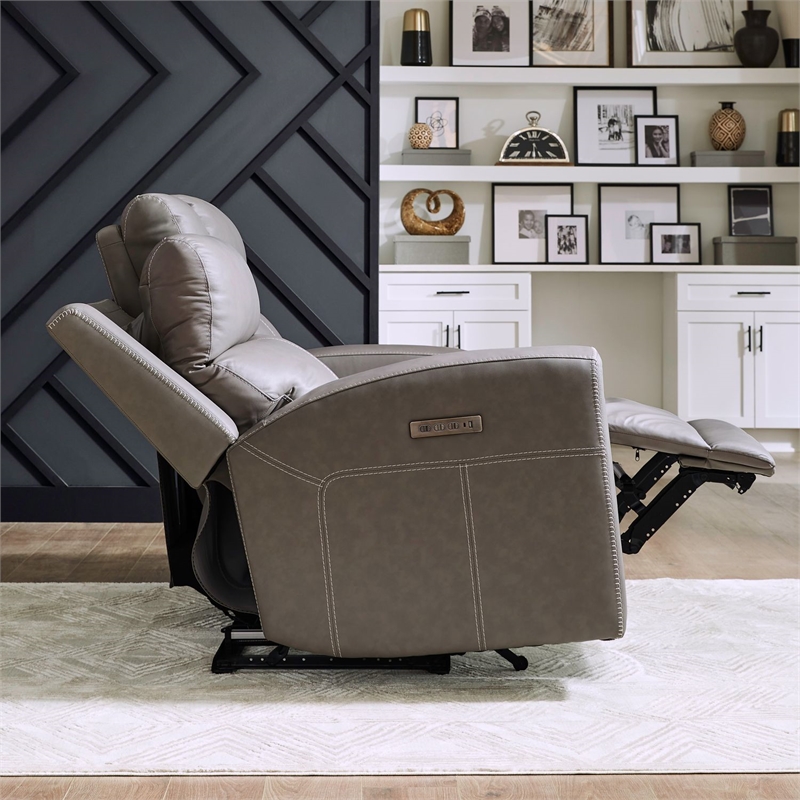Pemberly Row Triple Power Recline Loveseat with Console and Charging in Gray