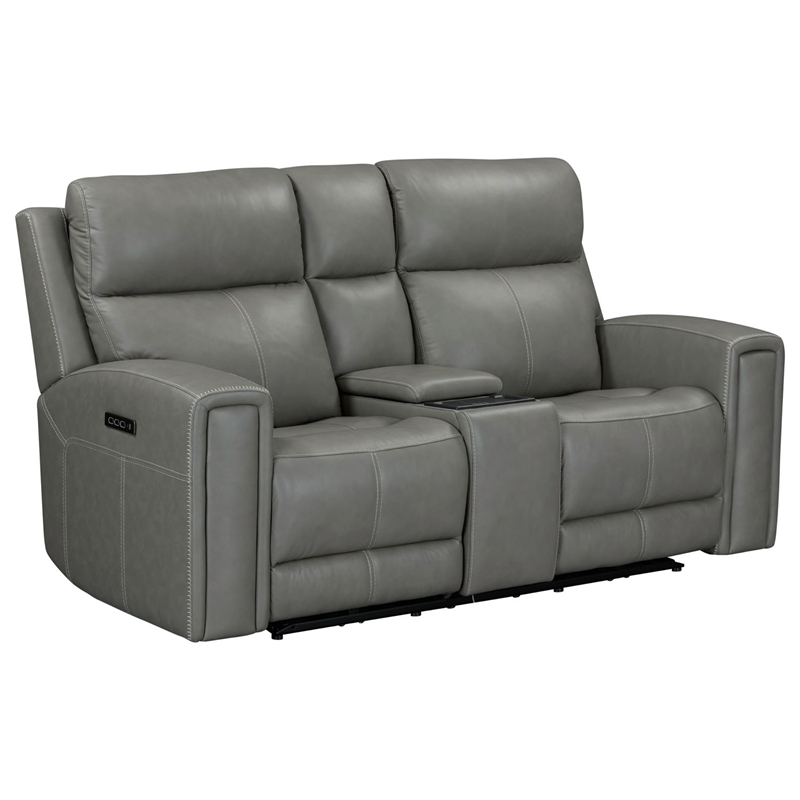 Pemberly Row Triple Power Recline Loveseat with Console and Charging in Gray