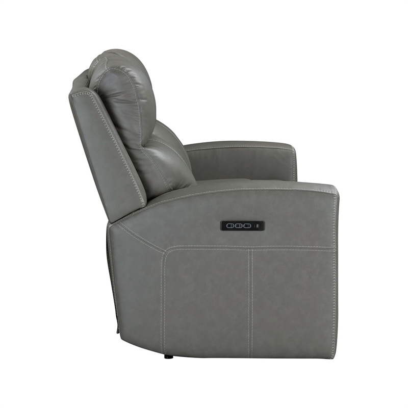 Pemberly Row Triple Power Recline Loveseat with Console and Charging in Gray
