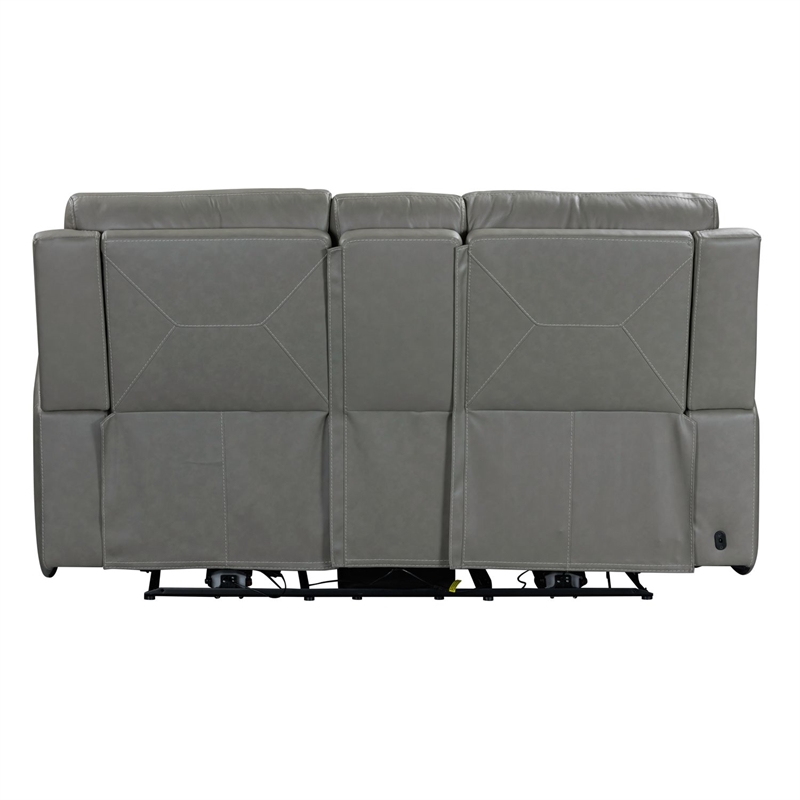 Pemberly Row Triple Power Recline Loveseat with Console and Charging in Gray