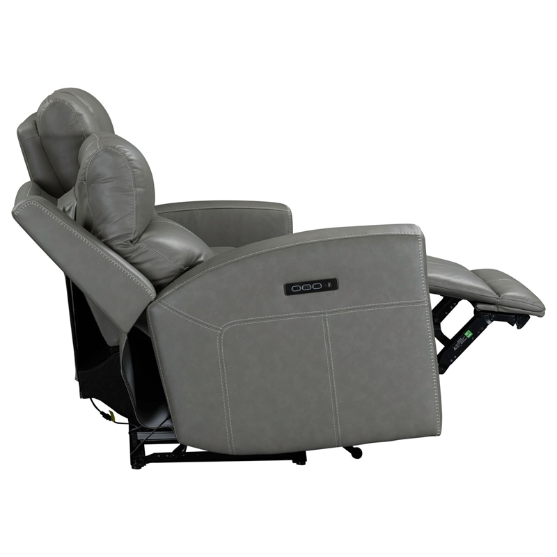 Pemberly Row Triple Power Recline Loveseat with Console and Charging in Gray