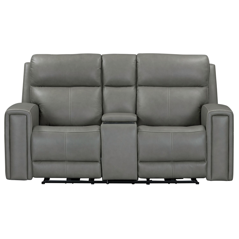 Pemberly Row Triple Power Recline Loveseat with Console and Charging in Gray