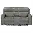 Pemberly Row Triple Power Recline Loveseat with Console and Charging in Gray
