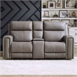 Pemberly Row Triple Power Recline Loveseat with Console and Charging in Gray