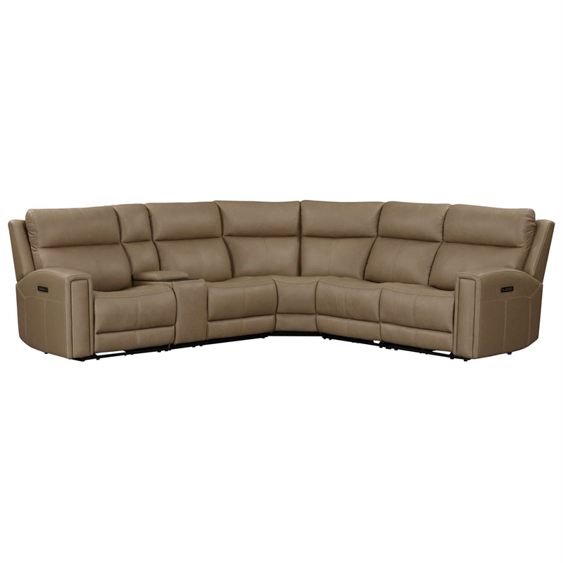 Pemberly Row Triple Power Recline 6 Piece Sectional Sofa with Charging in Brown