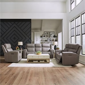 Pemberly Row Triple Power Recline Sofa with Loveseat & Recliner in Gray