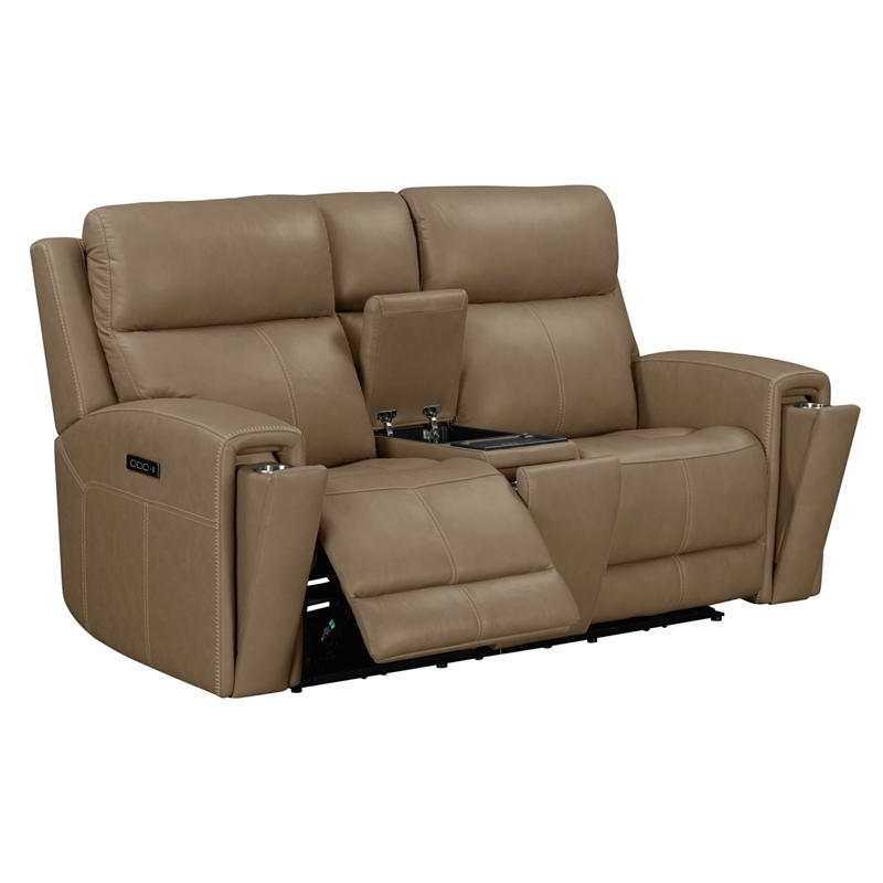 Pemberly Row Power Reclining Sofa and Loveseat with Bolster Back in Brown
