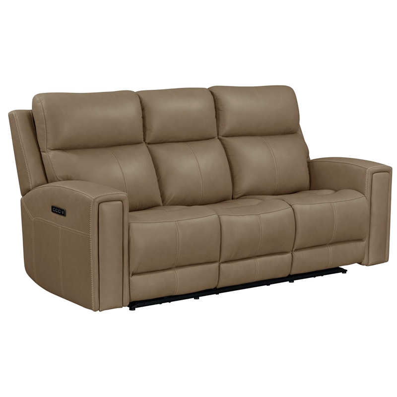 Pemberly Row Power Reclining Sofa and Loveseat with Bolster Back in Brown