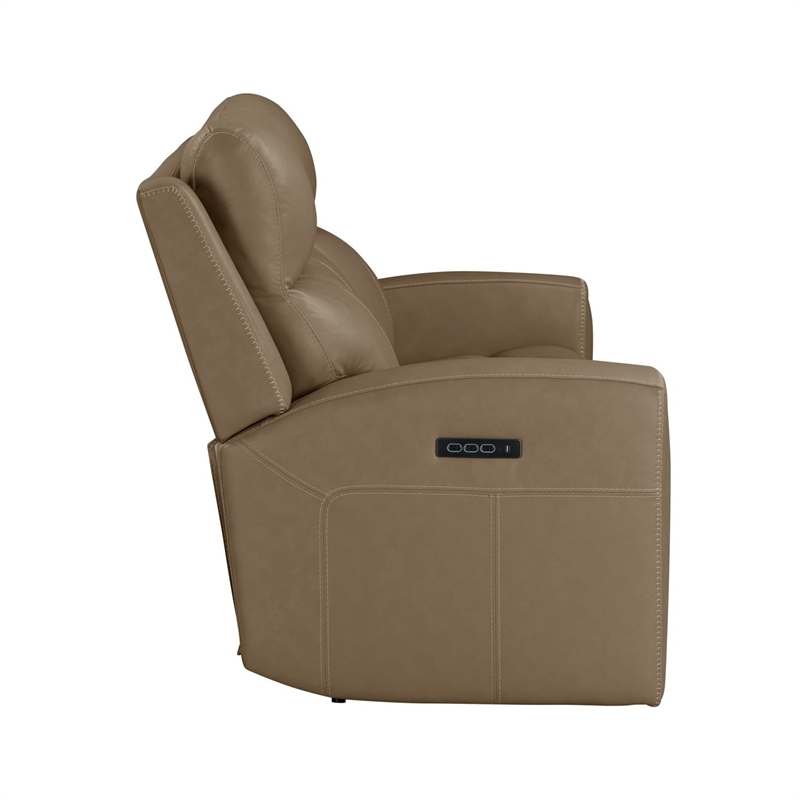 Pemberly Row Power Reclining Sofa and Loveseat with Bolster Back in Brown