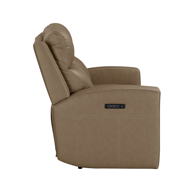 Pemberly Row Power Reclining Sofa and Loveseat with Bolster Back in Brown